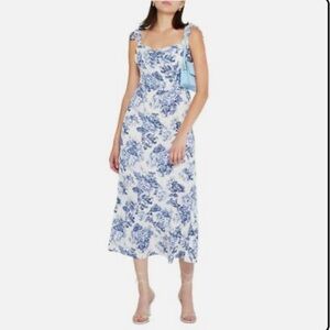 Floral Blue and White Midi Dress OPT